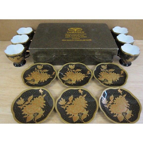 Yamasen Gold Collection Fine Porcelain 24ct Gold Plated Tea Set 12pc Japan w Box